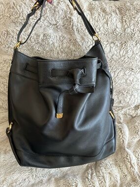 Ferragamo Black Leather Drawstring Shoulder Bag